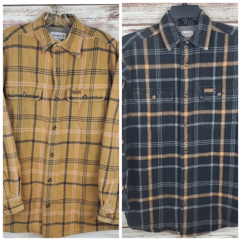 Lot of 2 Carhartt Mens Medium Youngstown Thermal Lined Button Down Shirt Jac